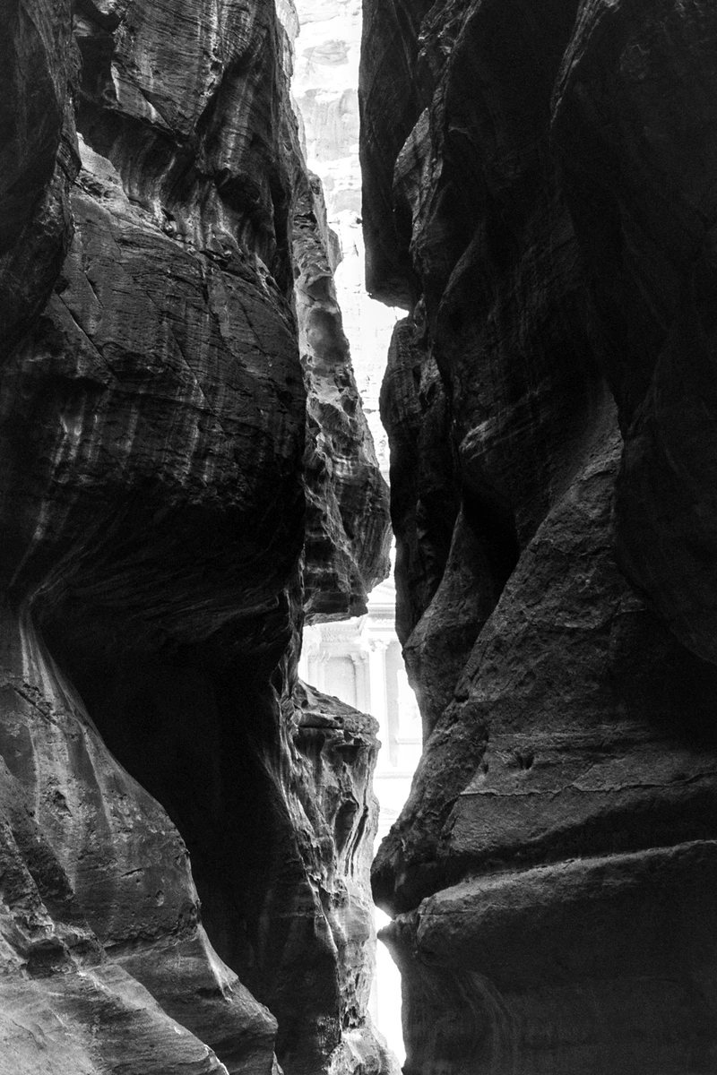 Looking down the entrance to Petra at the treasuery